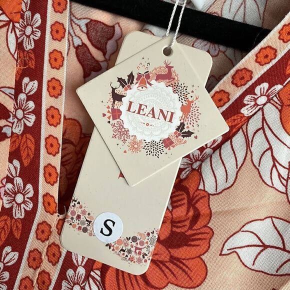 LEANI  V Neck Bohemian Floral Print Mini Dress Short Sleeve Ruffle | size S - Picture 7 of 9